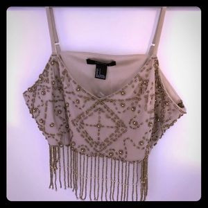 Forever 21 women’s beige beaded crop top S
